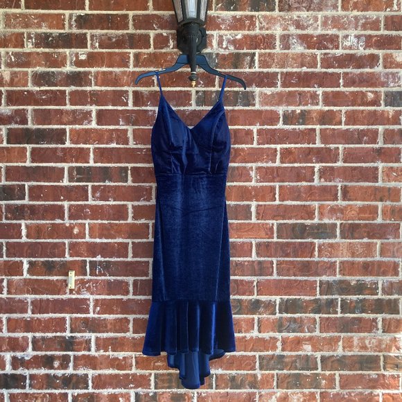 Royal Blue Velvet Midi Formal Dress - Size Small - Picture 2 of 6